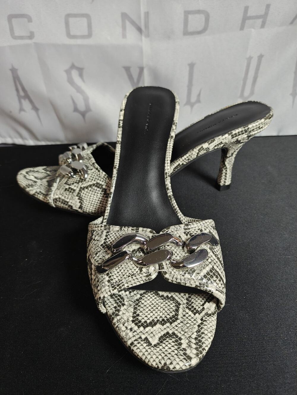 REBECCA MINKOFF $90 Women's 9.5 Snake Print Mule Kitten Heel Sandals New
